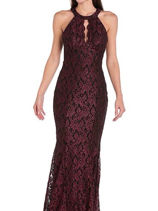 R&M Richards Dresses & Skirts - R&M Richards Burgundy Lace Halter Maxi Gown